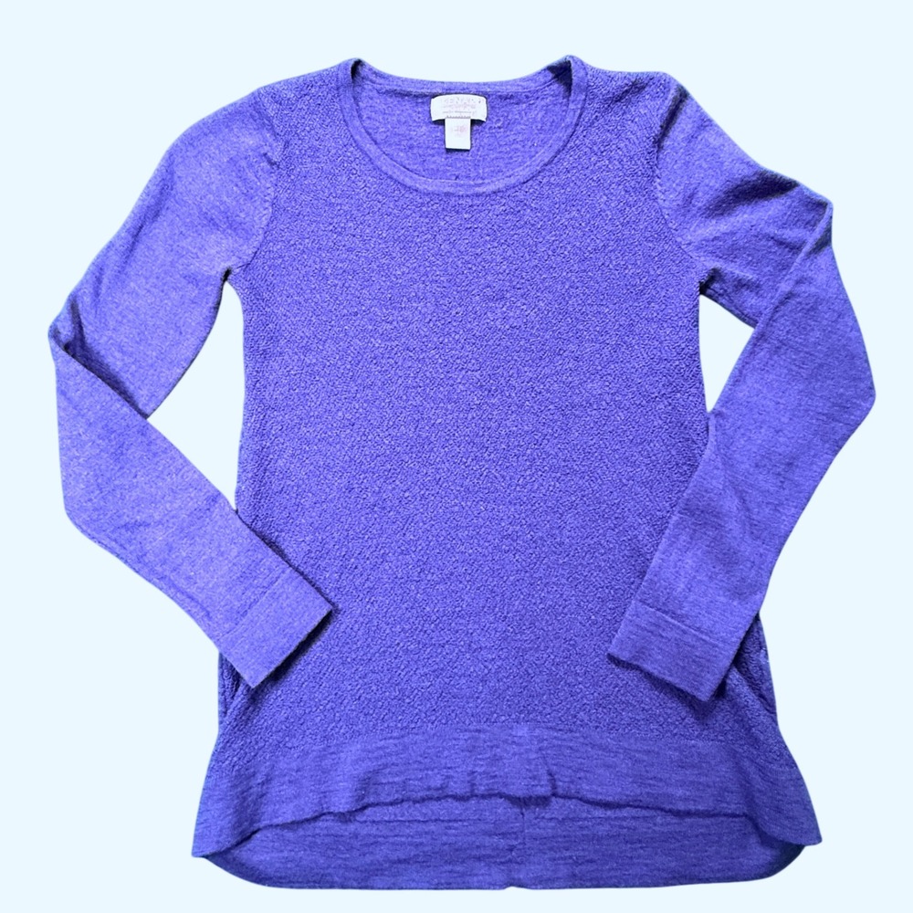 KENAR Purple Textured Merino Wool Long Sleeve Button Back Sweater Top‎ Size S